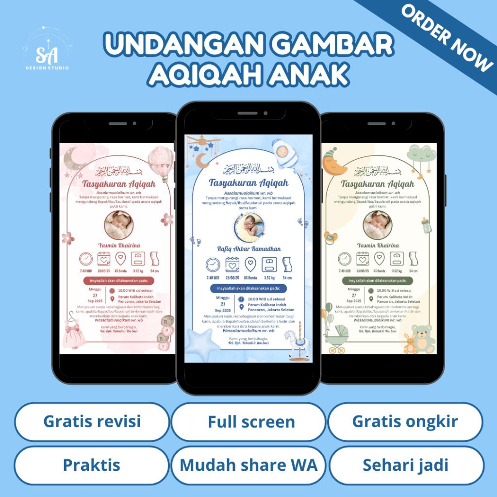 Undangan Digital Aqiqah Anak (gambar) Premium – Undangan Tasyakuran Aqiqah / Tedhak Siten / Tasmiyah