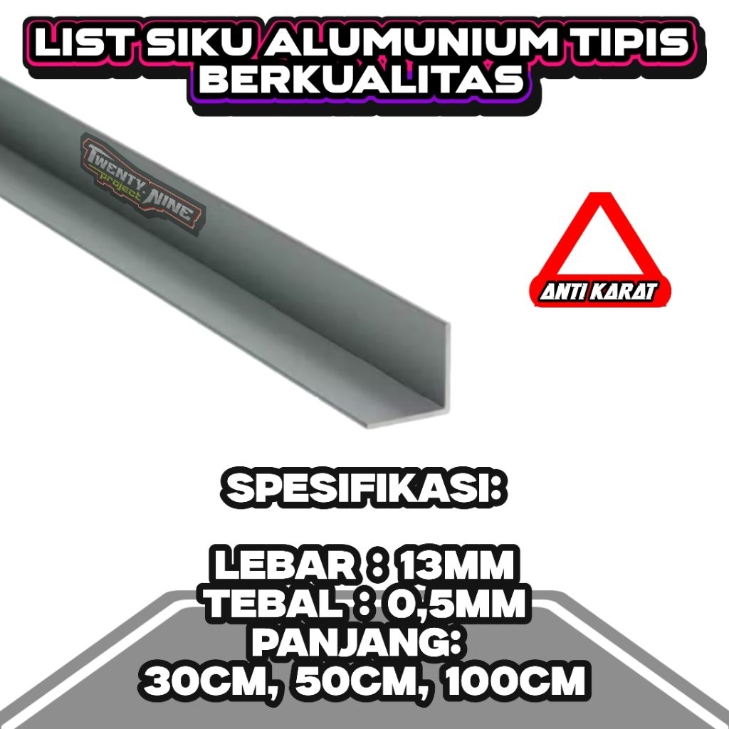 List Siku L Alumunium Tipis 0,5mm Anti Karat, list siku L Alumunium anti karat