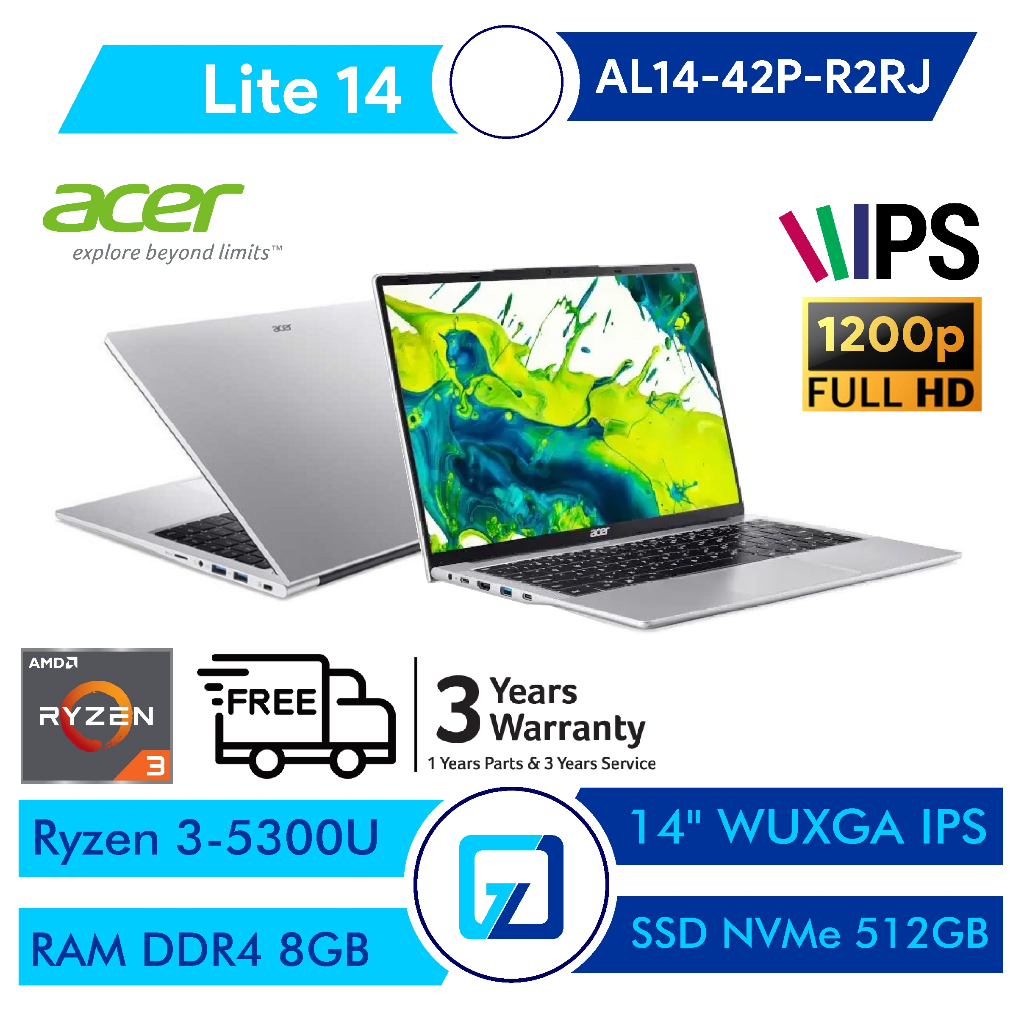 ACER ASPIRE LITE AL14 RYZEN 3 5300U RAM 8GB 512GB W11+OHS 14.0WUXGA IPS