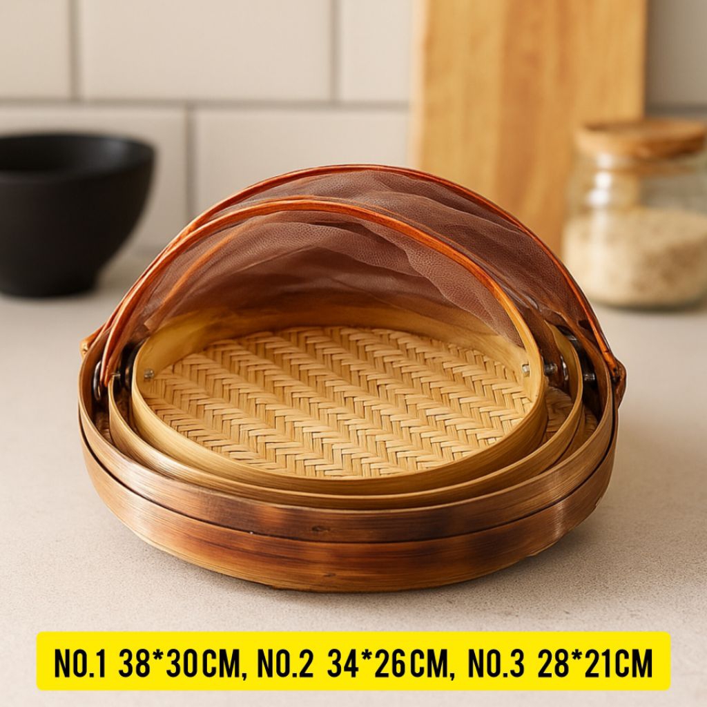 Tudung saji bambu - tutup sajian makanan bambu - tudung saji estetik - tutup makanan dapur cantik - 