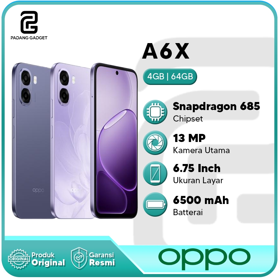 Oppo A6x 4+4/64GB Hp Android Smartphone Baru Original Garansi Resmi