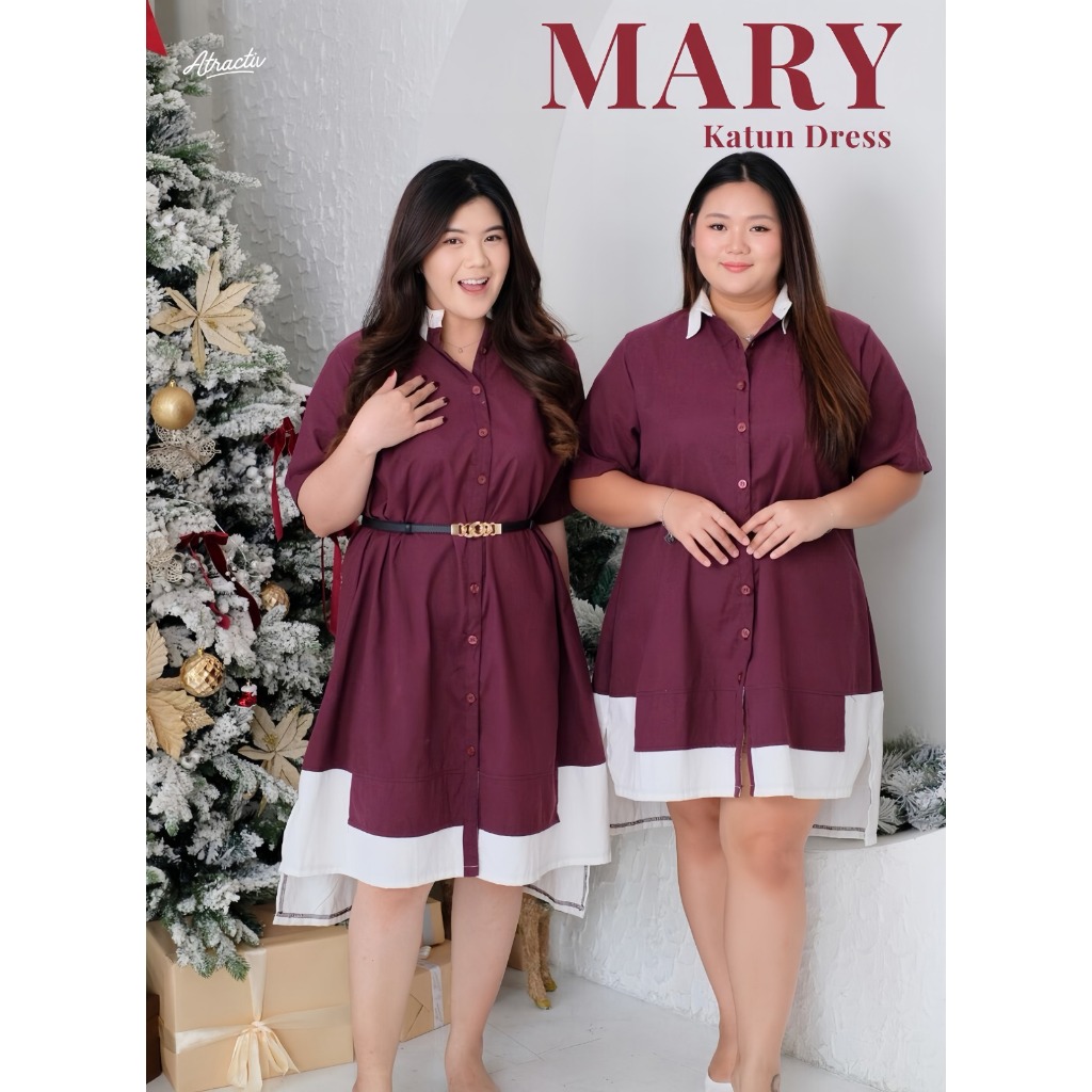 ATRACTIV Shirtdress Jumbo Wanita Dress Burgundy Big Size LD110 LD120 LD130 LD135 LD142 LD150 Tunik M