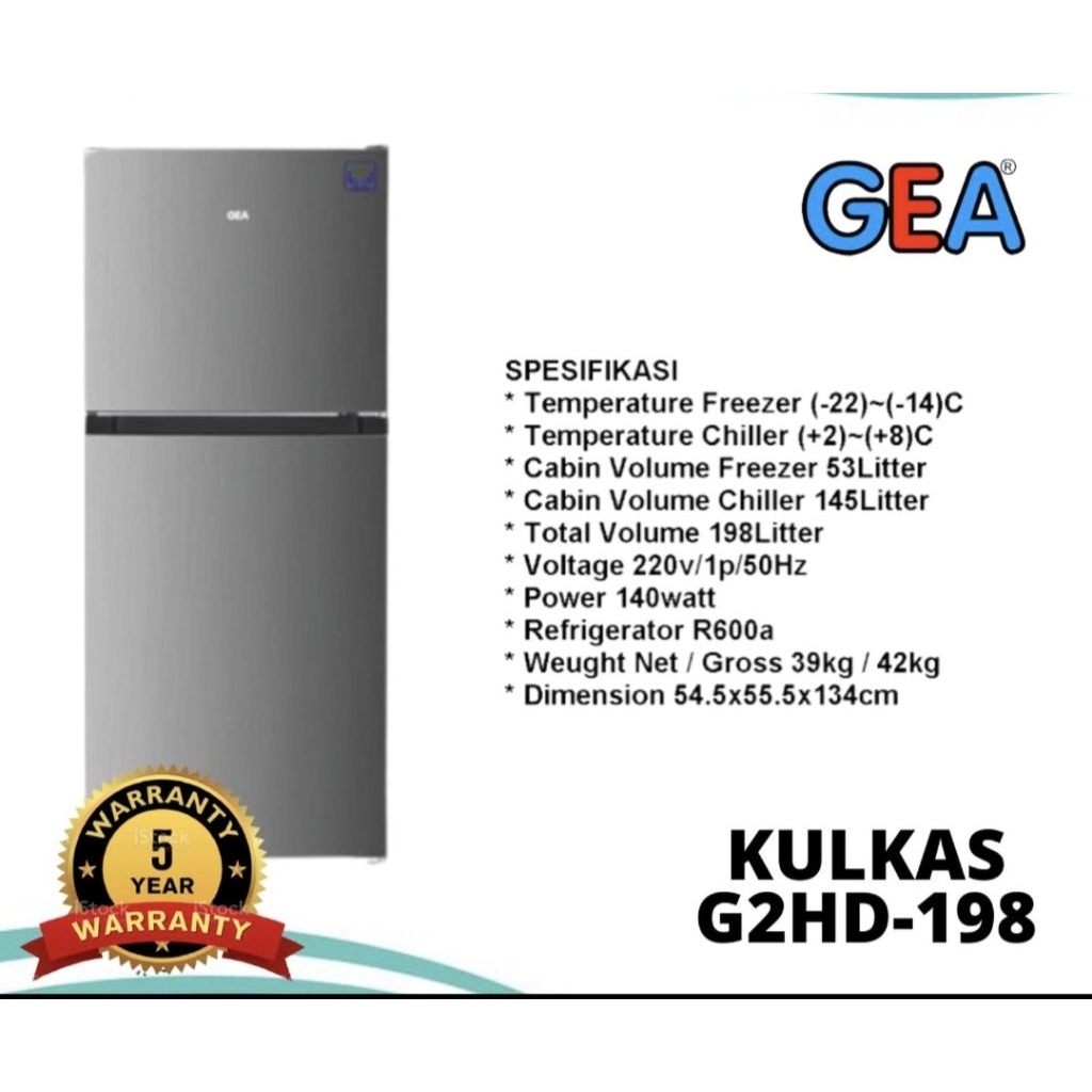 KULKAS GEA 2 PINTU G2HD 198