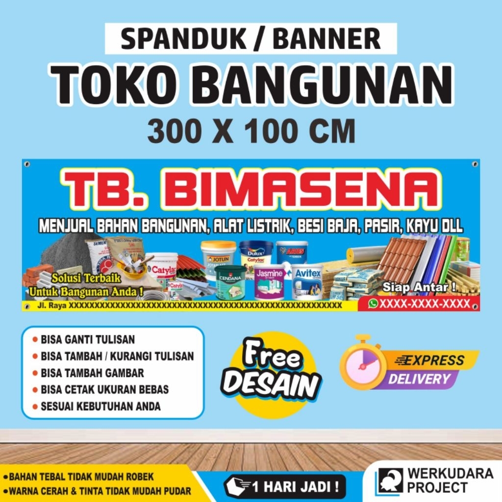 Spanduk Toko Bangunan Ukuran 300 X 100 Cm / Banner Toko Bangunan Ukuran 300 X 100 Cm
