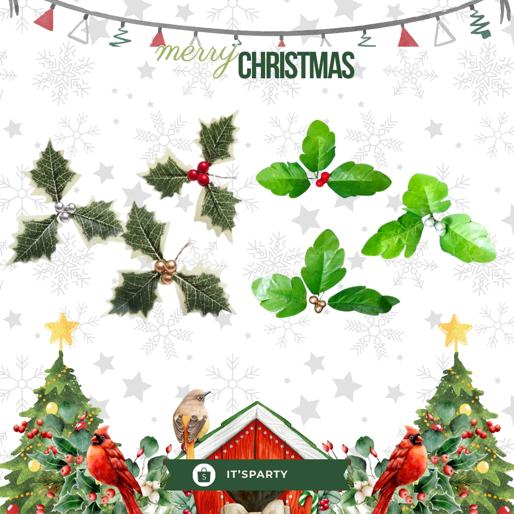 Daun + Cherry Hiasan Dekorasi Kado Parcel Hampers Natal | Hiasan Daun Cherry Warna Warni | Daun Cher