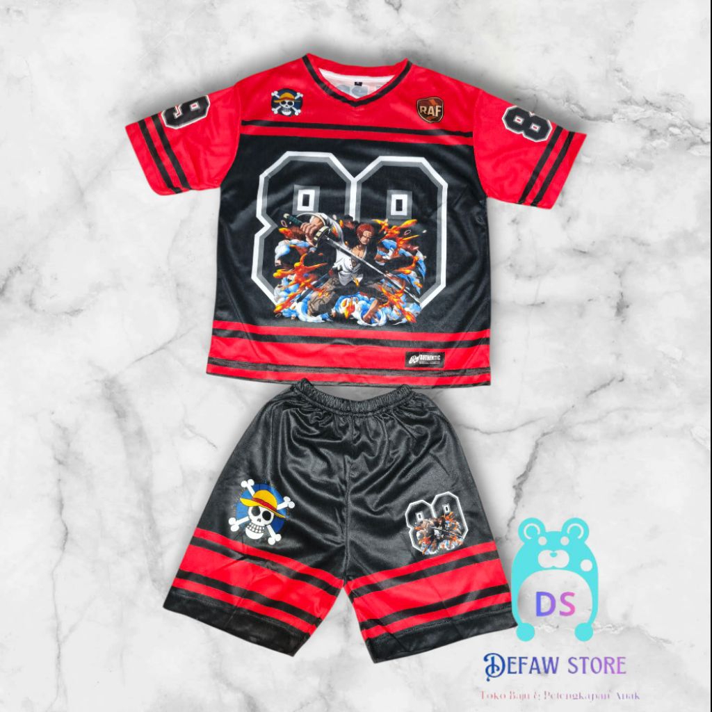 jersei anak warna merah-hitam stelan jersei anak