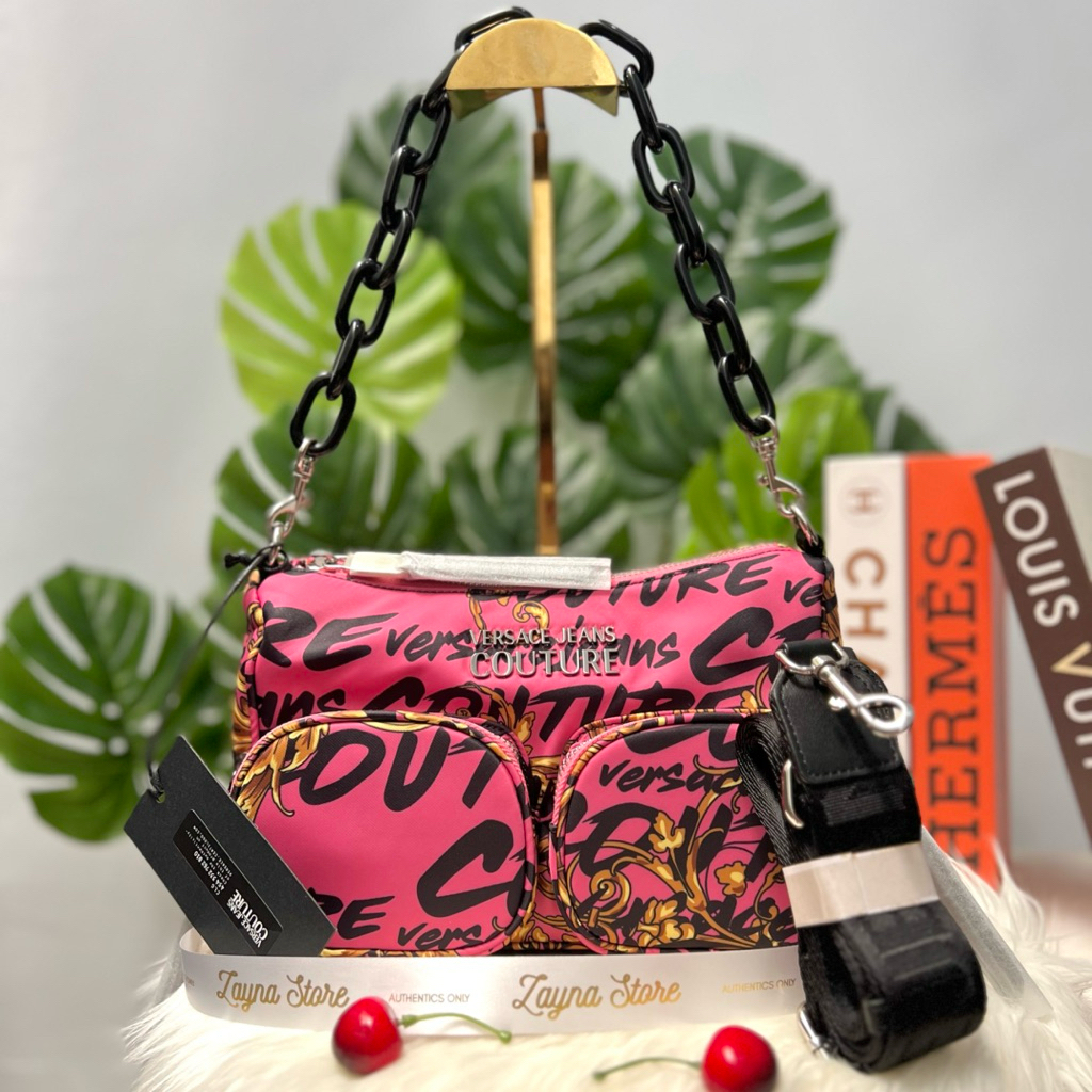 Versace Jeans Couture Nylon Sling / Shoulder Bag Barouq - Fuchia Black Original