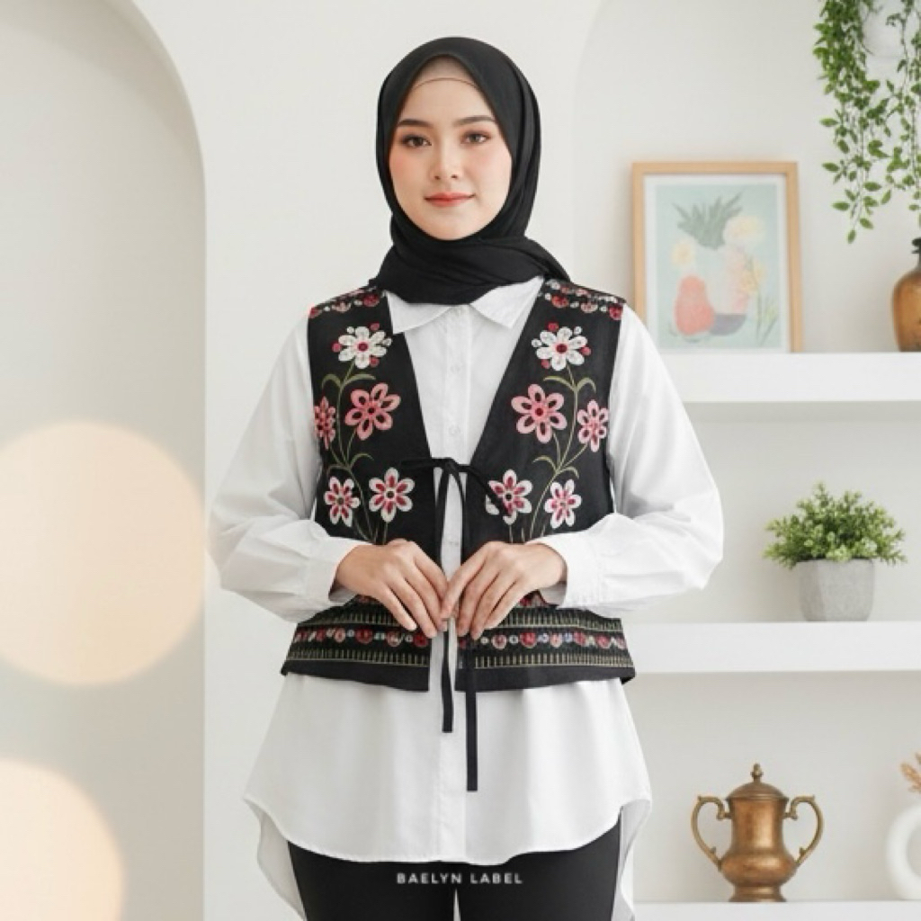 [BAELYN] Luve Blouse Kemeja Bordir Atasan Wanita Premium / Katun Bordir Elegan Casual /  2in1 Set Ke