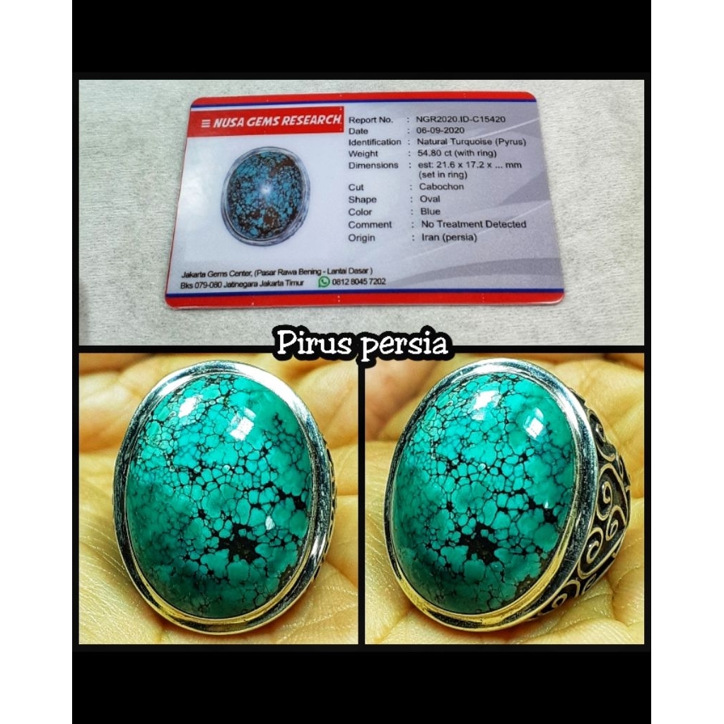 batu pirus ijo daun persia iran jumbo ceplok kuro + ring perak