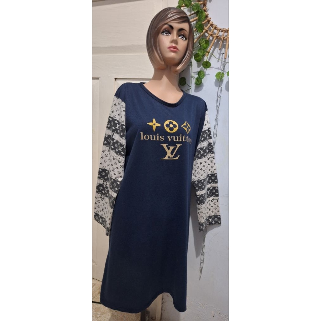 atasan tunik navy motif louis vuitton size dewasa