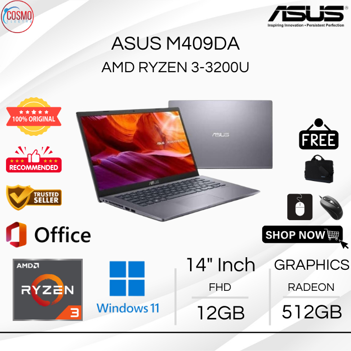 ASUS M409DA AMD RYZEN 3-3200U | 12GB RAM 512GB SSD | 14 INCH FULL HD FHD - WINDOWS 11 + OFFICE | BON