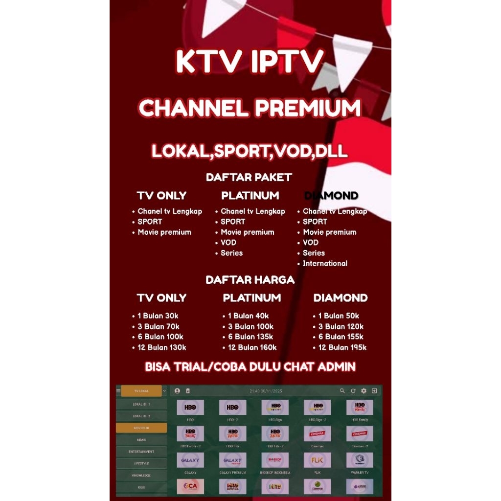 IPTV PREMIUM HARGA MULAI 30RB CHANEL LENGKAP