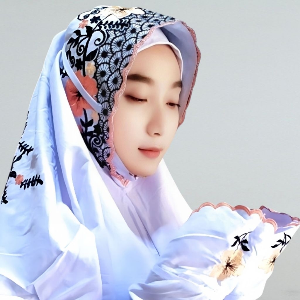 Mukena lajuran bordir bunga sepatu bahan katun mikro premium