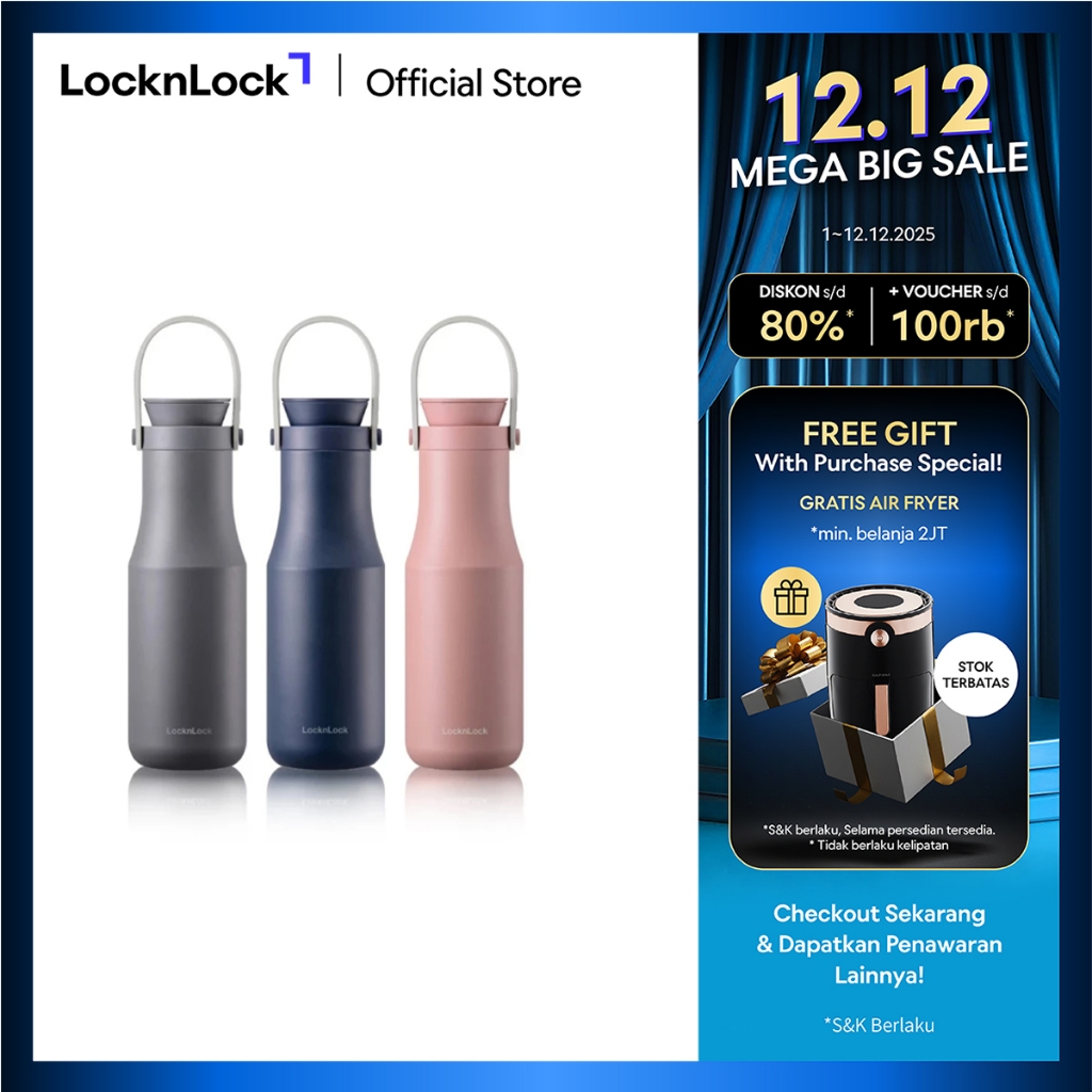 Bình Giữ Nhiệt LocknLock Metro Double LHC4202 470ml - Hitam| Putih, Abu-abu, Biru Navy, Merah Muda