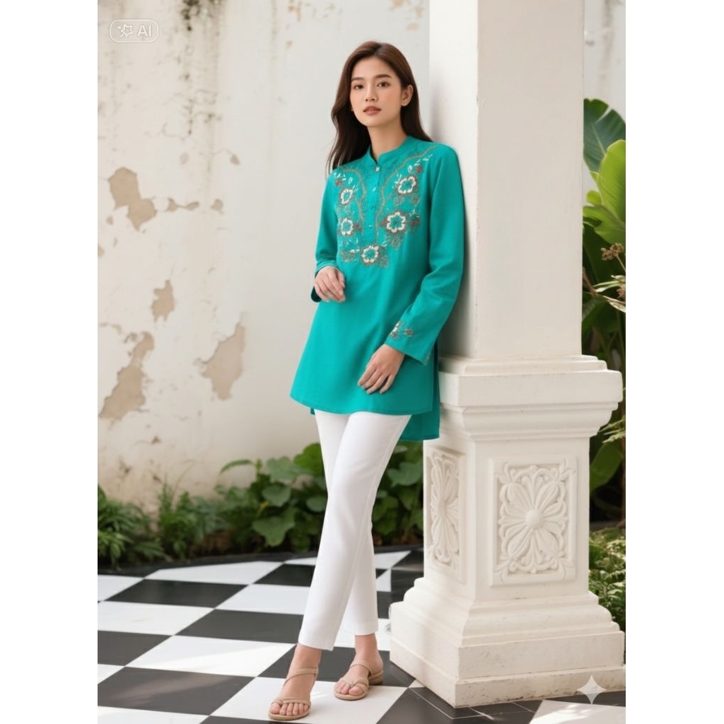 atasan gamis wanita preloved motif bunga warna hijau mint bahan adem atasan gamis wanita dewasa beka