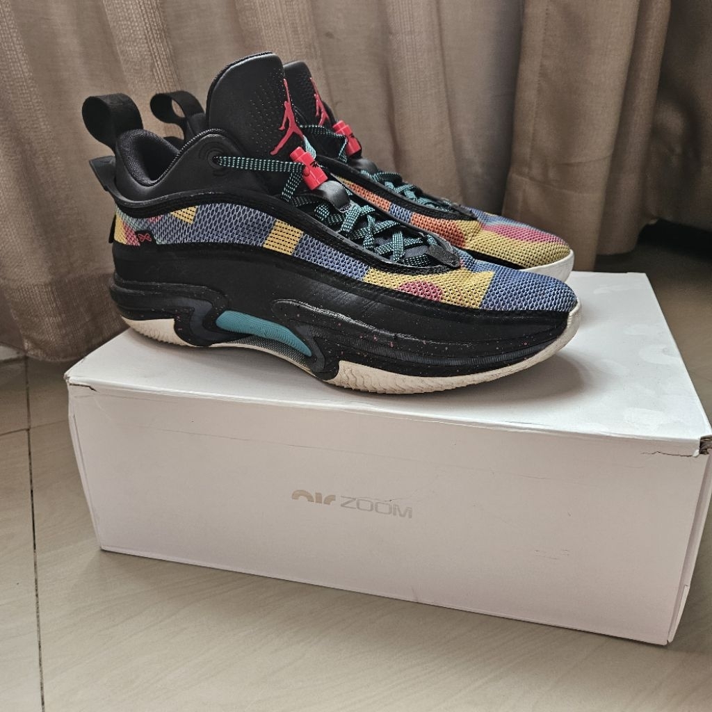 PRELOVED sepatu basket pria Air Jordan 36 Low Black Multi-Color 100% original size 12 US 46 EUR 30 c