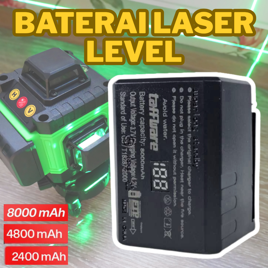 Swallashop.Id Baterai + Cas Laser Level Universal Hilda Taffware 2 Line 5 Line 12 Line 16 Line