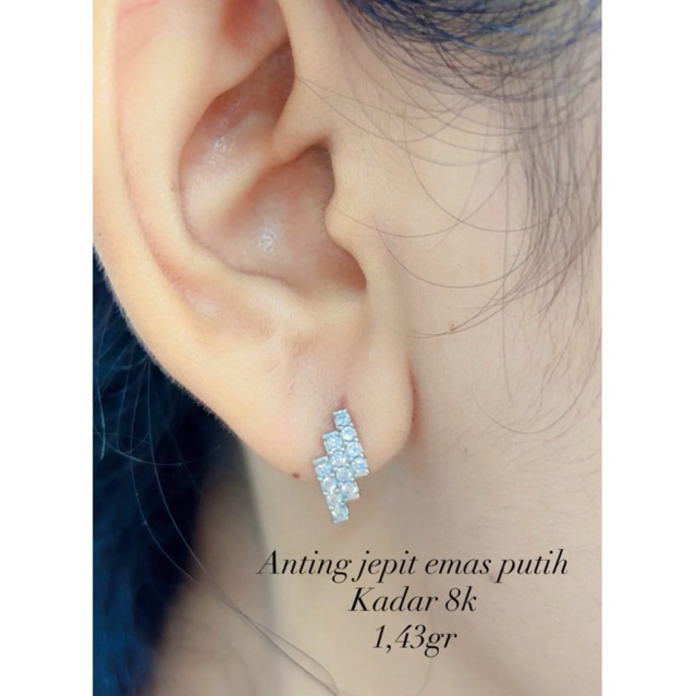 anting jepit emas putih kadar 375%