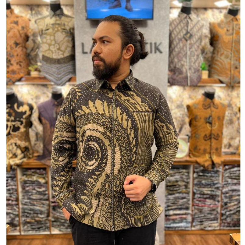 Lano Batik Semi Jas - Kemeja Batik Smock Semi Jas - Ekor Merak - Batik Dobby - Baju Batik Pria - Kem