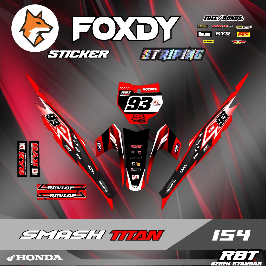 FOXDY Stiker STRIPING MOTOR SMASH TITAN SEMI FULL BODY SUPERMOTO RBT NEW F154 RBT - Motorbike Decal 