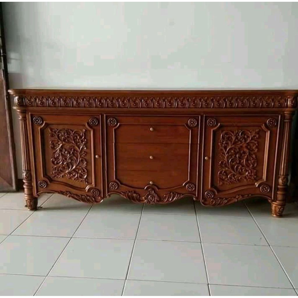 bufet tv pendek kayu jati/bufet tv ukir jepara/bufet pendek kayu jati