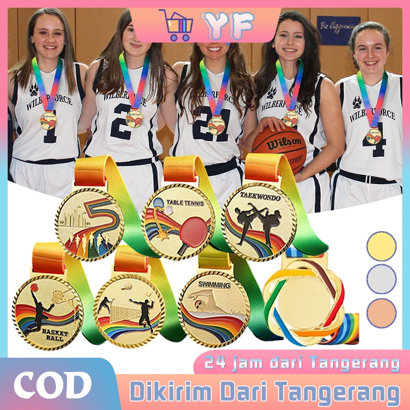 3Pcs Medali Metal Emas/Perak/Perunggu Untuk Tenis Meja/Basket/Bulu Tangkis/Taekwondo/Maraton/Renang