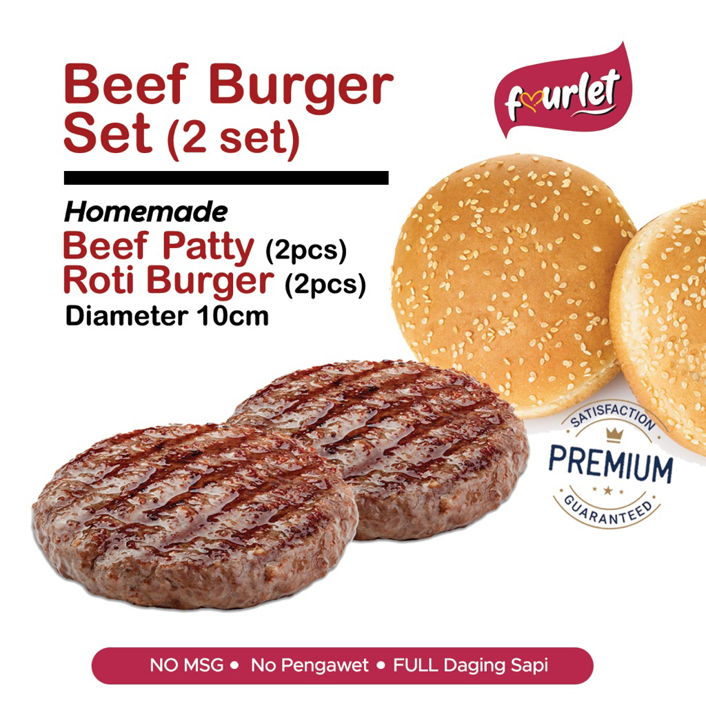 Beef  Burger Set (2 beef patty, 2 roti burger) Homemade