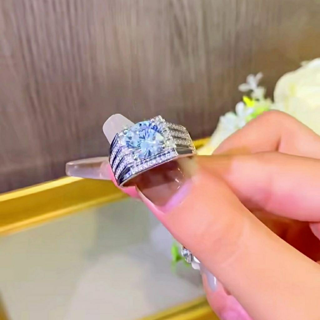 Cincin Moissanite Pria GRA Cincin Pria Moissanite Cincin Perak Silver Pria Cincin Keren Pria Cincin 