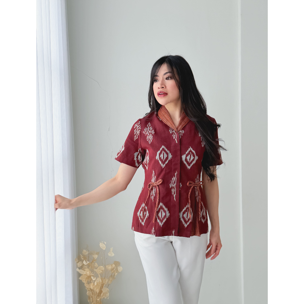 Atasan Wanita Tenun Troso Jepara Motif Bali Kombinasi Lurik Jogja