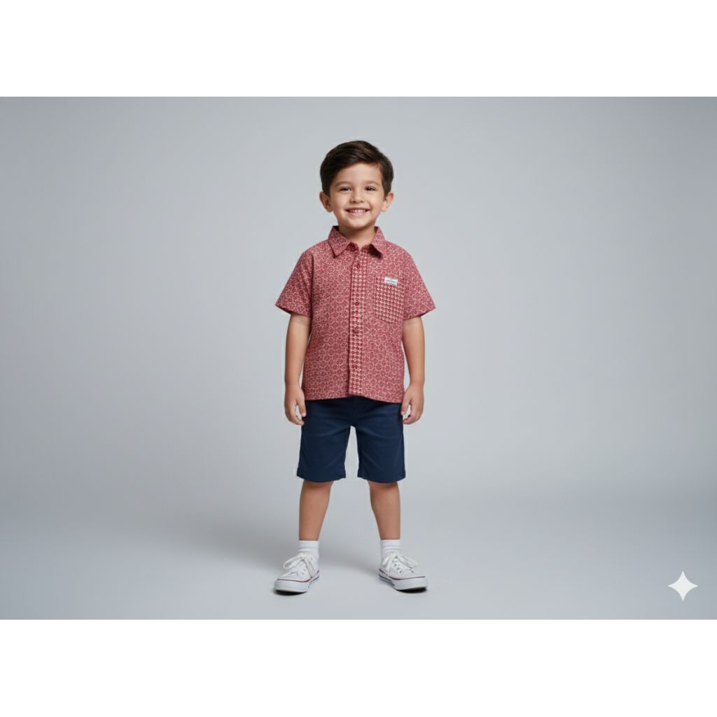 kemeja batik anak merah maroon
