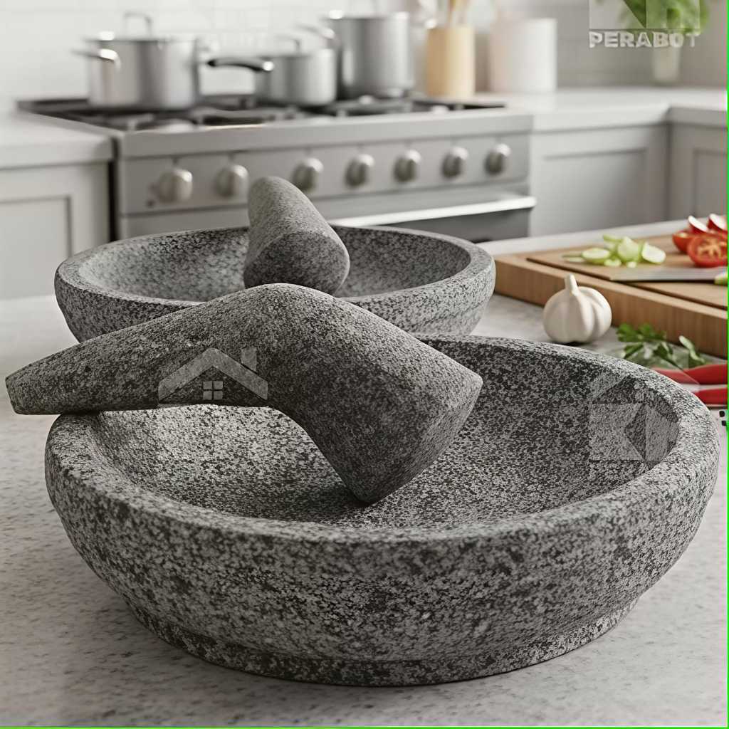 1 SET Cobek Batu Ukir Gunung Asli Gratis Ulekan / Coet Batu Gunung Asli Gratis Ulekan 1 SET Cobek Ba