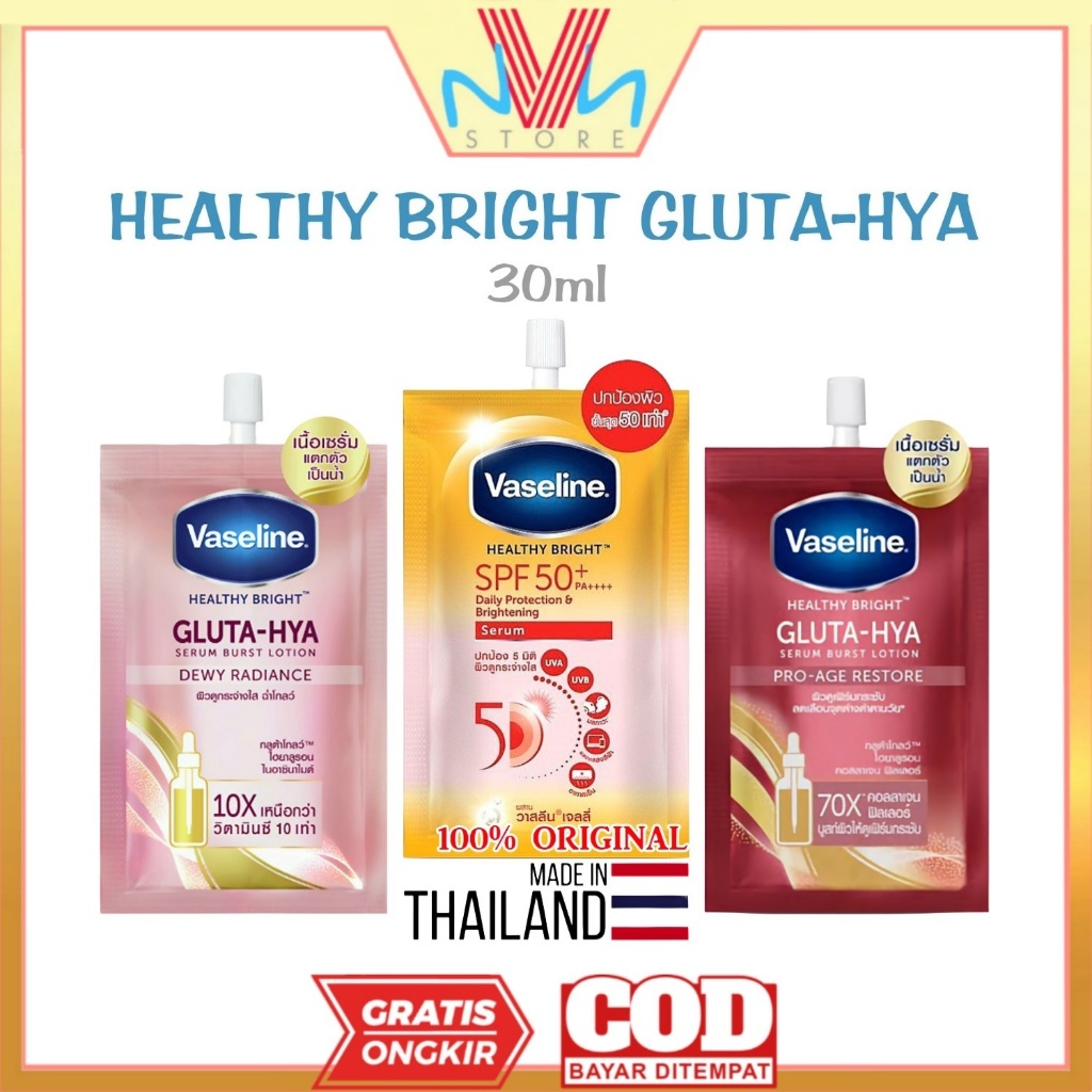 VASELINE HEALTHY BRIGHT GLUTA-HYA 30ml DEWY RADIANCE - PRO AGE RESTORE - SPF50 SERUM - BODY LOTION V