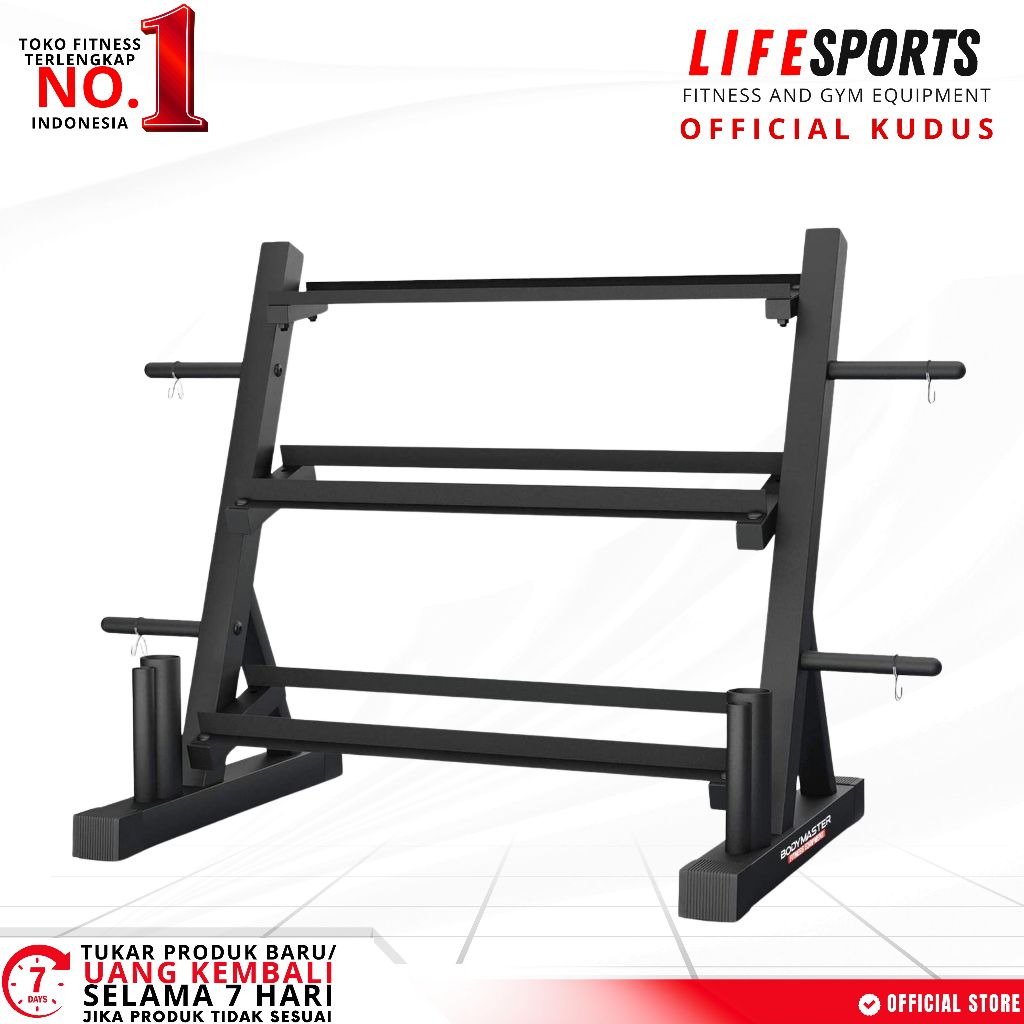 LIFESPORTS Dumbell & Barbell rack 3 , Standing vertical rak barbel tier plate beban besi