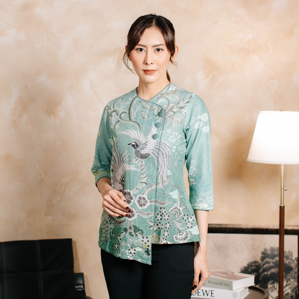 Adyatma Namora Sage Green Blouse Batik Wanita Katun Digital Print