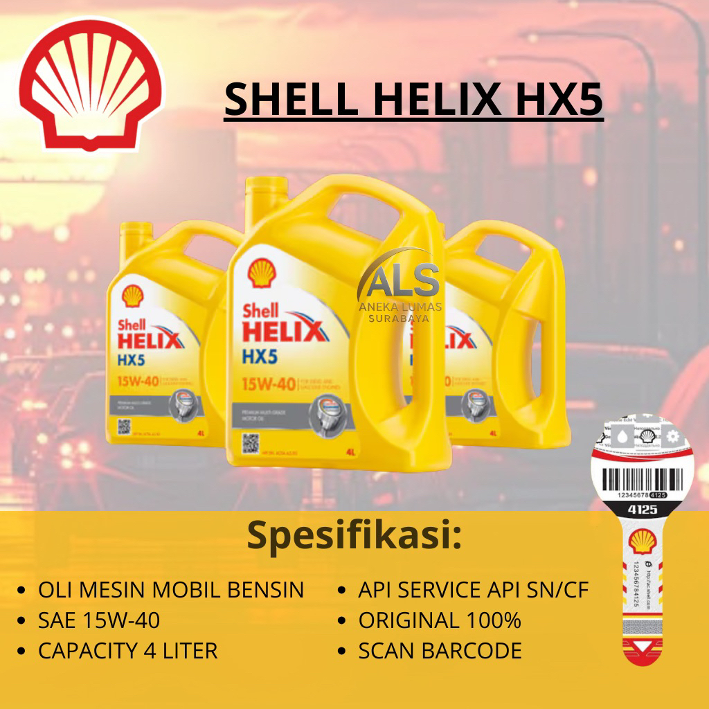 Shell Helix HX5 SAE 15W-40 / Oli Mesin Mobil Bensin Shell Original Scan Barcode 4L
