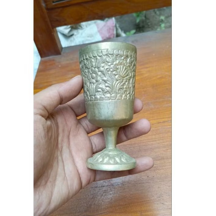 gelas kuningan ukir lawas antik jadul