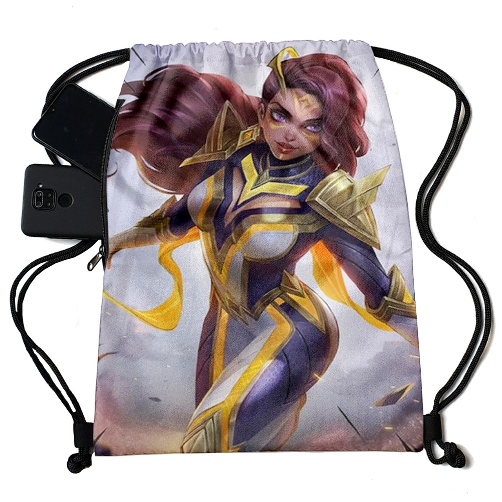 Tas Ransel Serut Full Print Bahan Kanvas Waterproof Pria Wanita Motif Esmeralda MLBB Mobile Legend