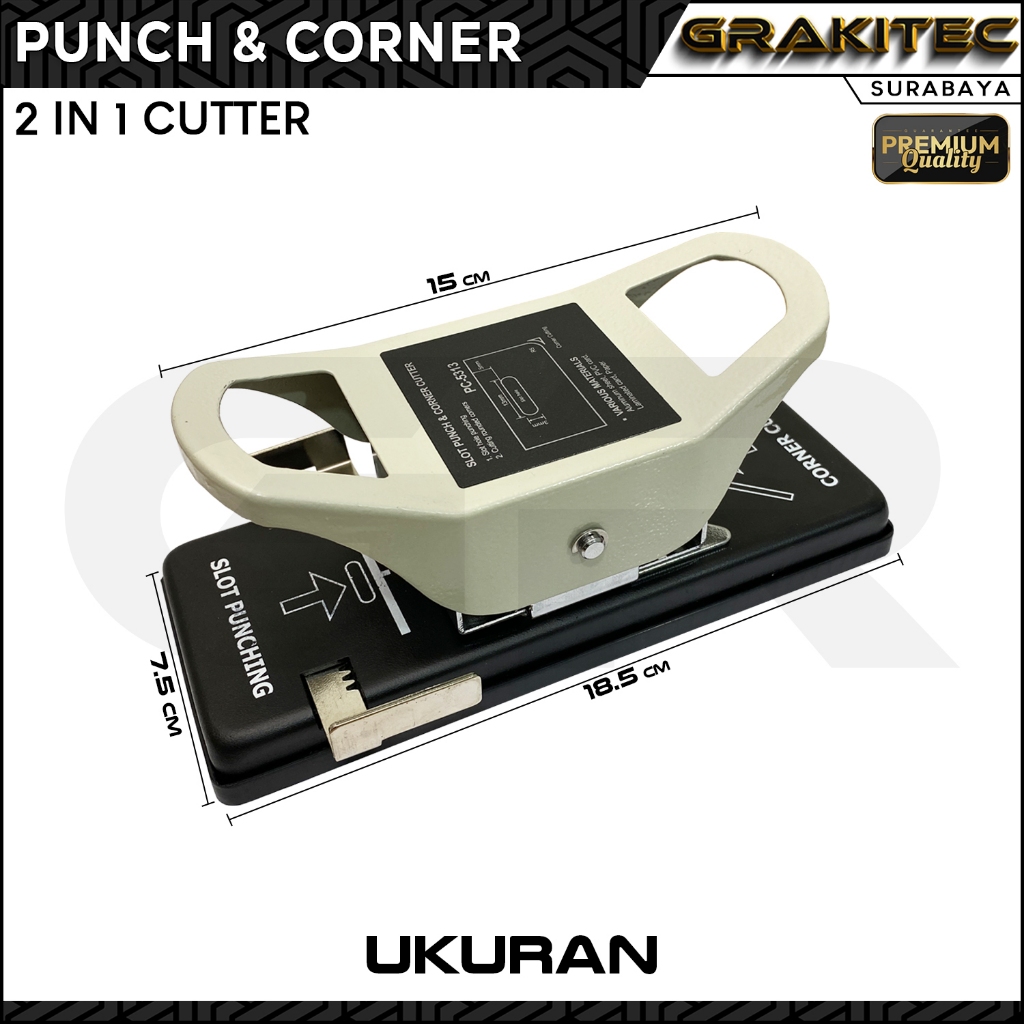 Alat Puncher 2in1 sudut dan oblong 5313 plong pelubang PVC ID Card, Kertas, Foto Grakitec
