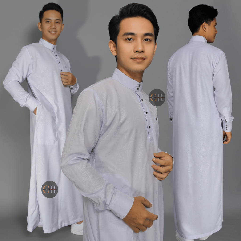 Jubah Gamis Pria Dewasa Lengan Panjang Embos Premium Motif Timbul