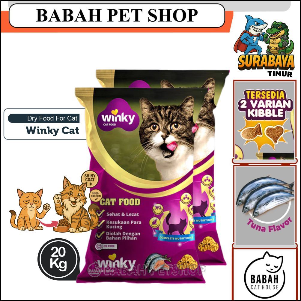 20KG WINKY CAT FOOD makanan kucing domestik dry adult kering curah bulu pendek kibble ikan hati