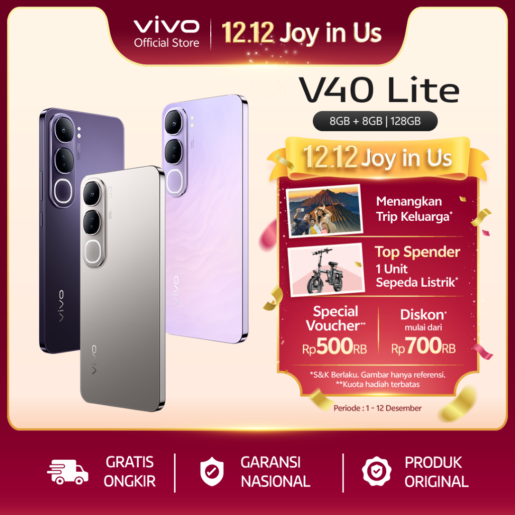 vivo V40 Lite 4G (8/128) - AI Aura Light Potrait, AI Erase, 80W FlashCharge, 32MP Front Camera