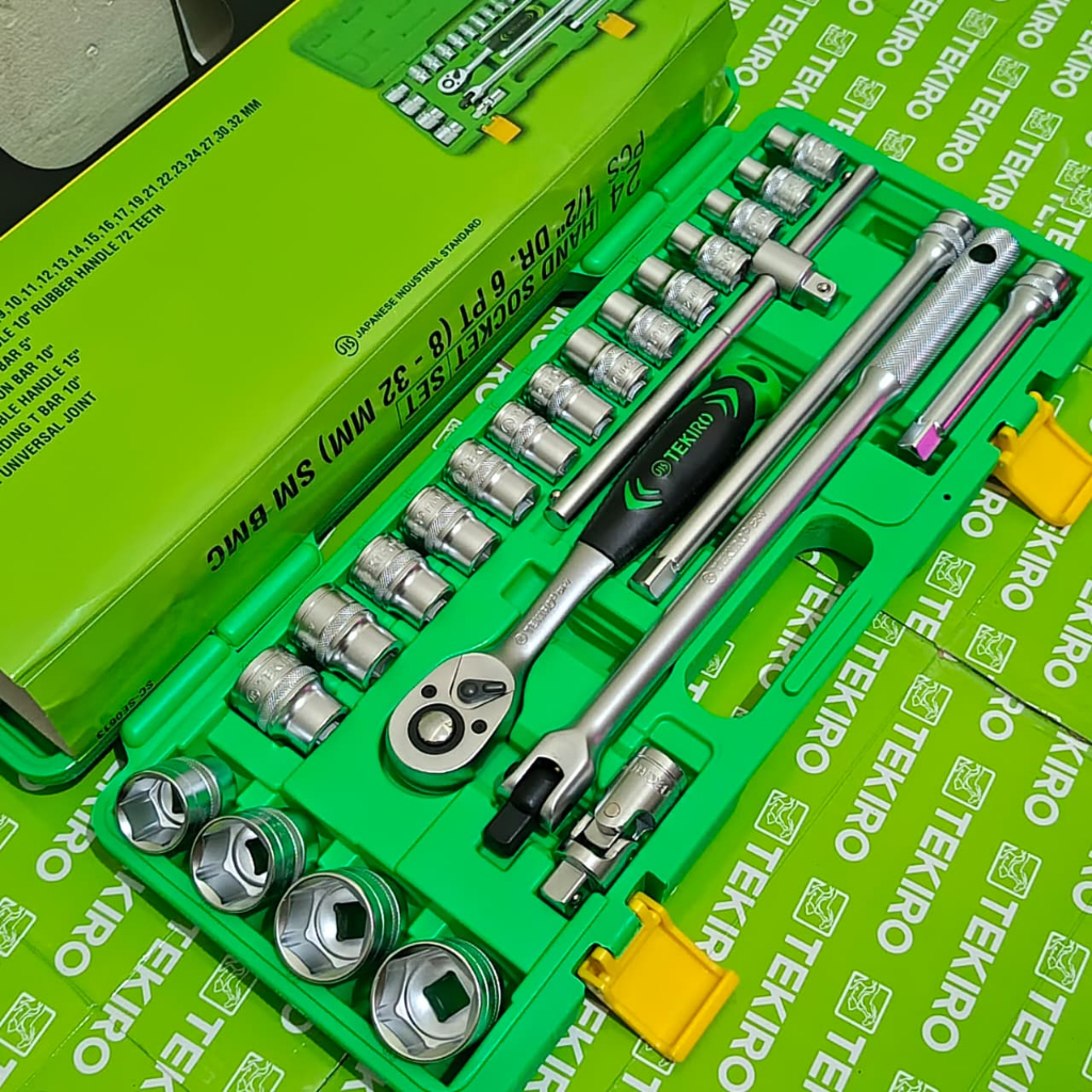 Kunci Sok Set 24 Pcs Pvc Tekiro Hand Mata Sok Shock 24Pcs Box Plastik 6pt 1/2inci Socket kunci sok