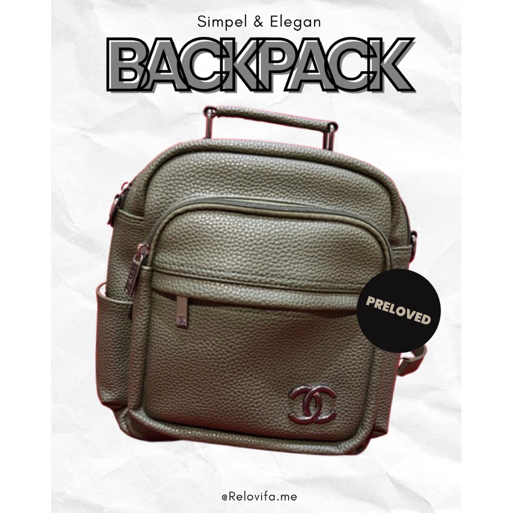 Backpack Chanel Inspired Olive KW Premium | Tas Ransel Wanita Elegant | Preloved Mulus 95%