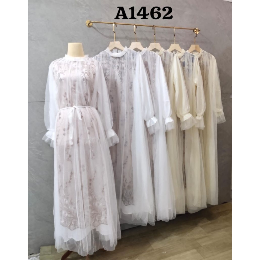 Grosir Dress A1462 bahan tile bordir tile polos saten Ld 110