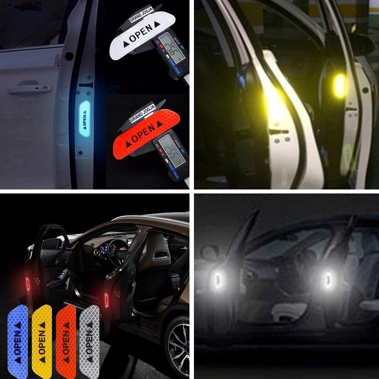 64H STIKER PINTU MOBIL 1 Pc Nyala Lampu Sticker Reflector Open Car Reflective Kertas Reflektor Meman