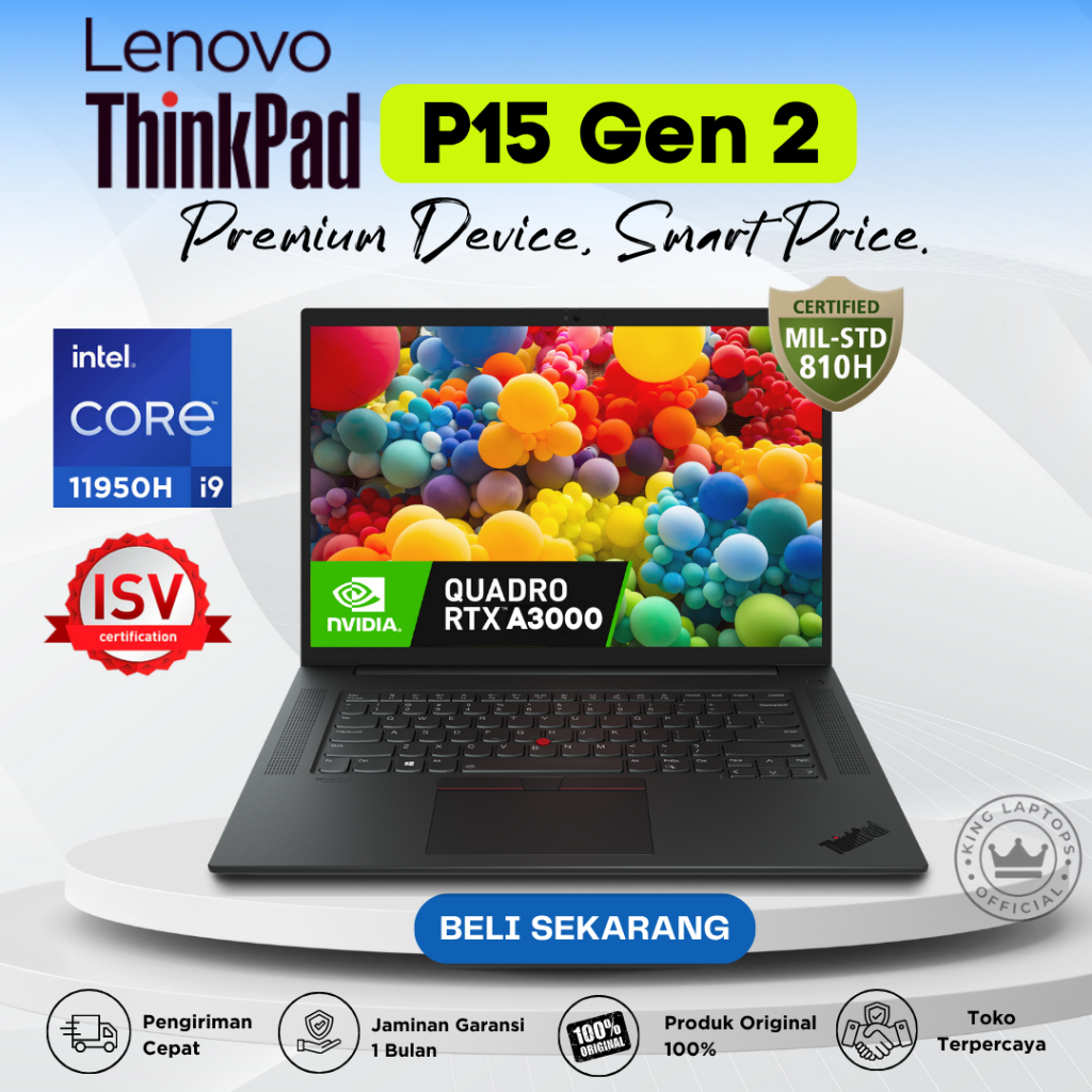 Lenovo Thinkpad P15 Gen 2 Core i9-11950H RTX A3000 RAM 64GB SSD 1TB Workstation Original