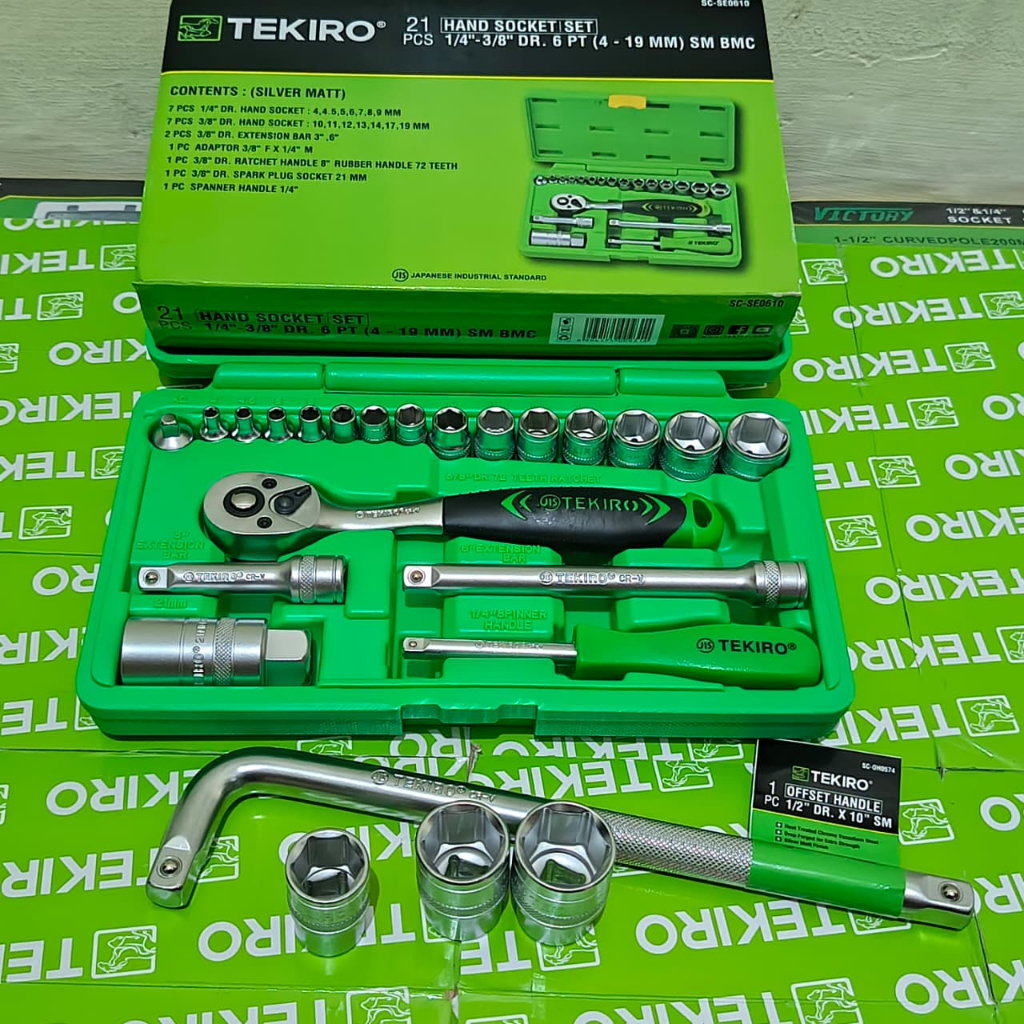 Kunci Shock Sock 24 Pcs Toolkit Tekiro 1 Set Lengkap + Gagang Sok L 1/2 Inch Handle Sok + Mata Sok T