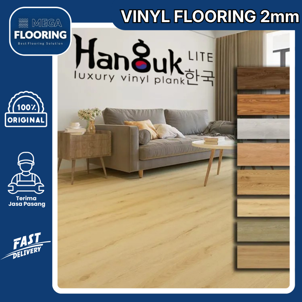 NEW SERIES HANGUK Vinyl Flooring 2mm | Lantai Vinyl 2mm Isi per box : 24 plank (3,34 m2)