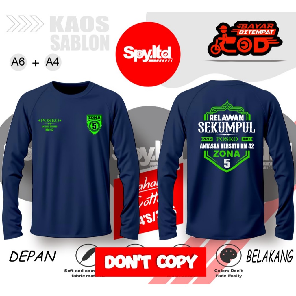 Kaos relawan sekumpul navy lengan panjang cotton combed 24s