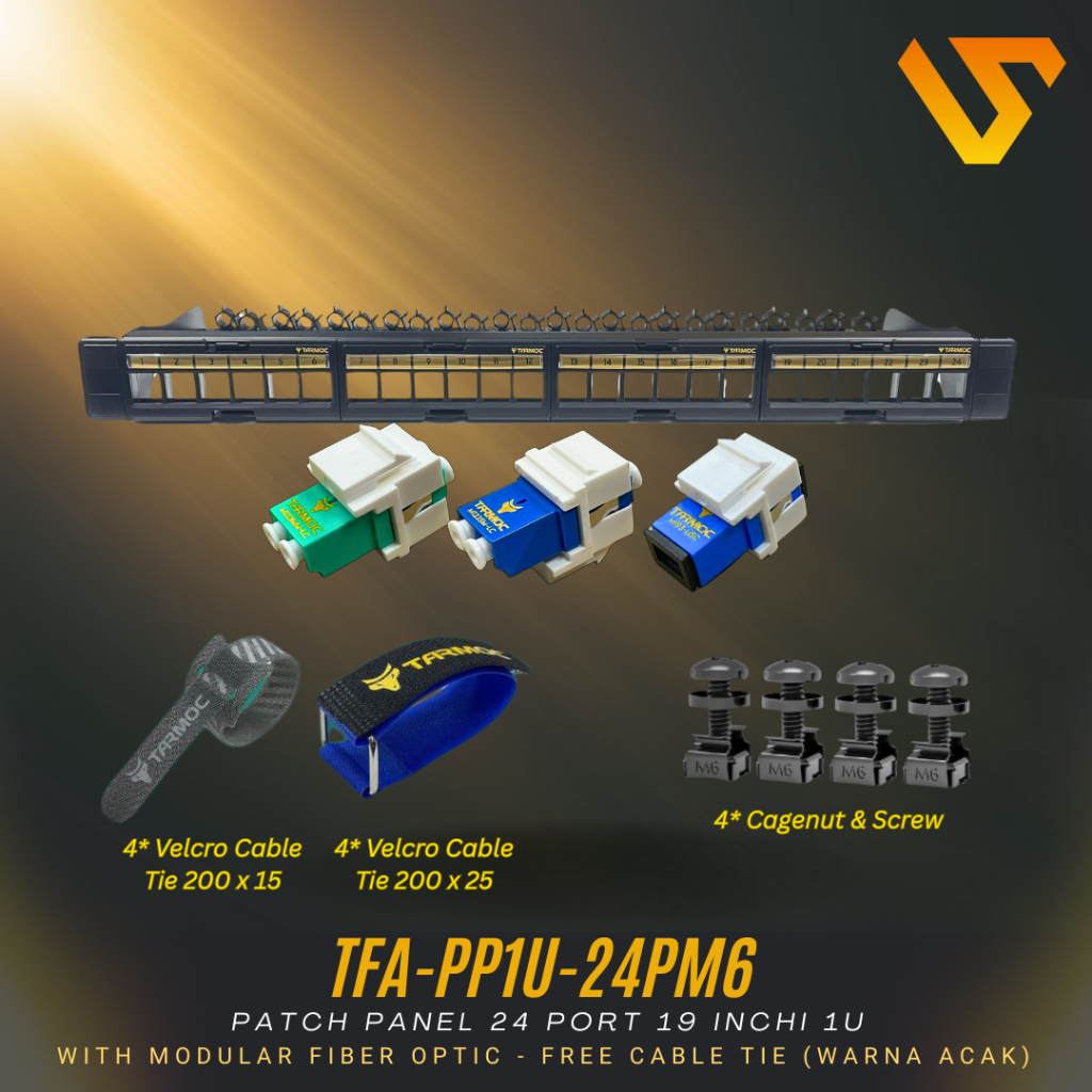 Tarmoc TFA-PP1U-24PM6 | Patch Panel 24 Port Fiber Optic FO LENGKAP Free 8 pcs Velcro tie